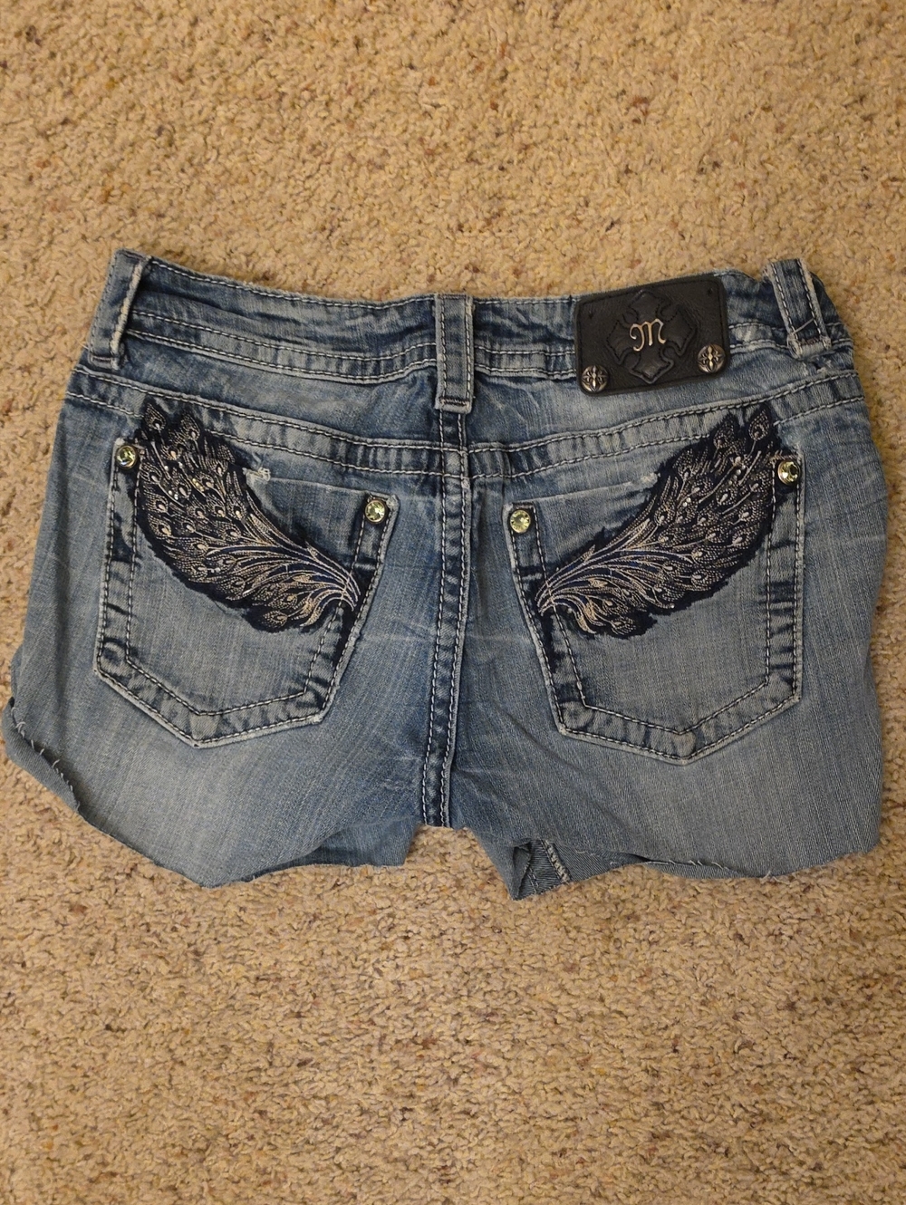 Miss Me Light Blue Denim Cut-Off Jeans with Silver Button